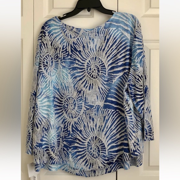ALFRED DUNNER WOMEN'S TUNIC PLUS SIZE 2X BLUE/WHITE SEASHELL NEPTUNE BEACH PS280 - Picture 3 of 8